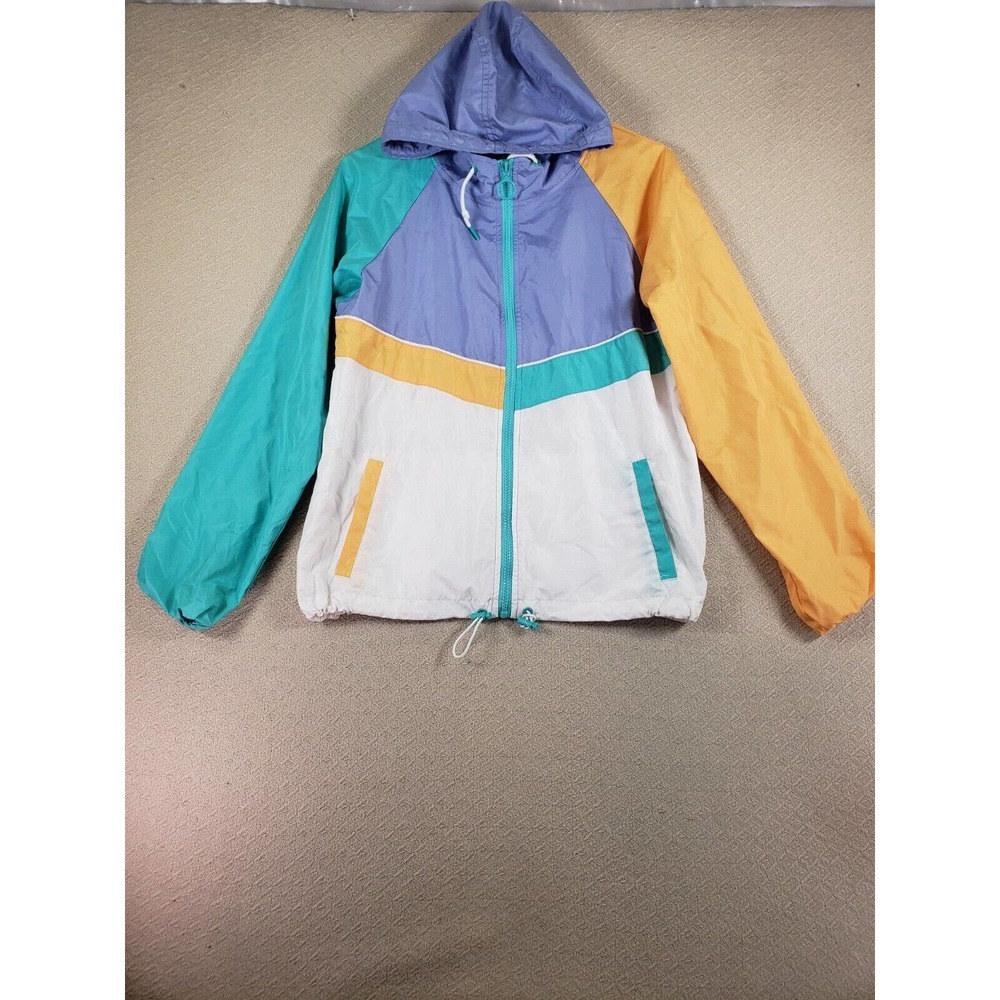 A.Lab Jacket Womens Medium Multicolor Colorblock Windbreaker Full Zip Hooded